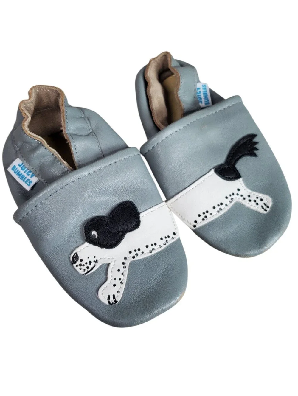 Juicy Bumbles Leather Black And White Slip On Crib Shoes Moccasin 18-24 Months
